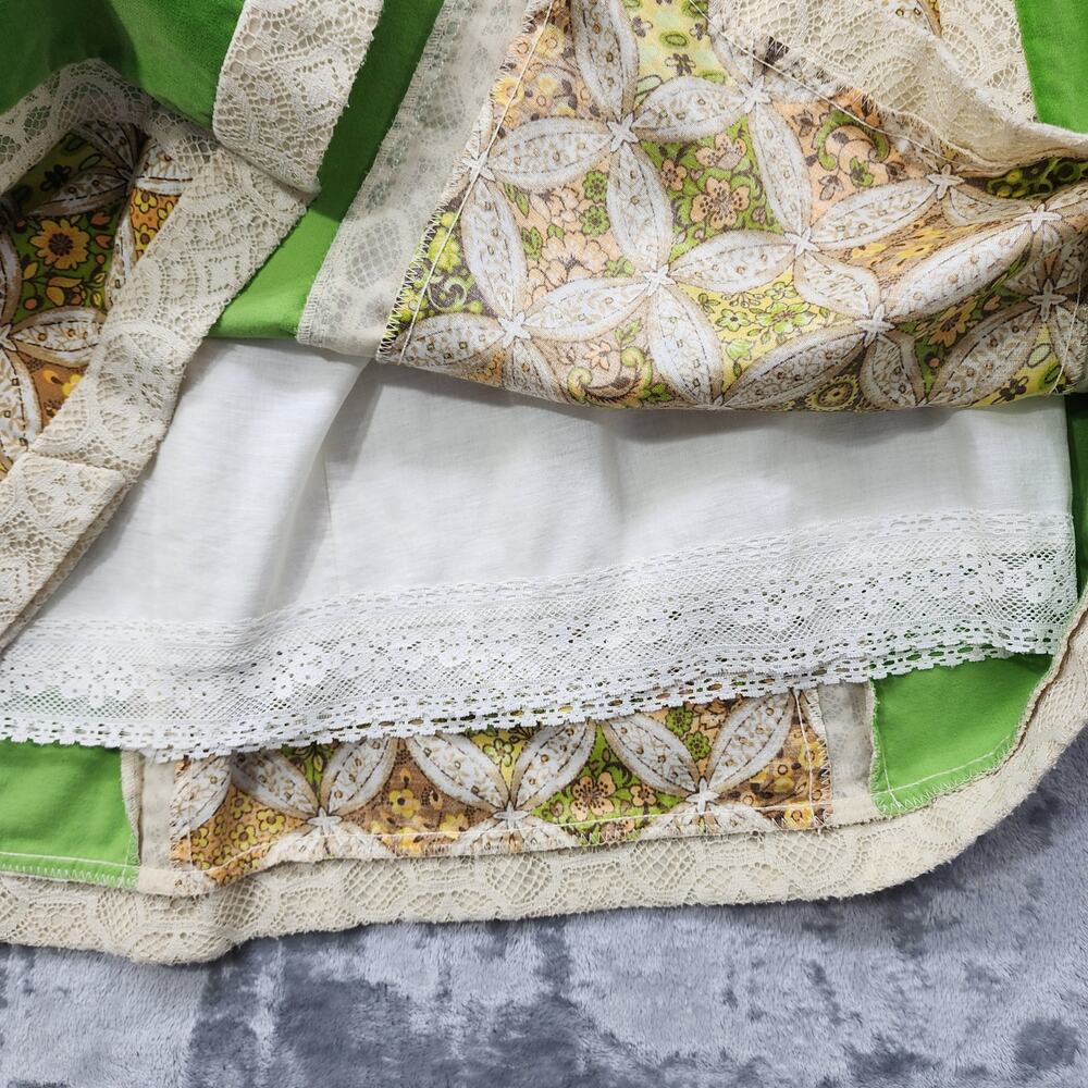 Vintage 70s Chessa Davis Skirt Women S Green Quilted Patchwork Velvet Lace‎ Maxi - Picture 7 of 12